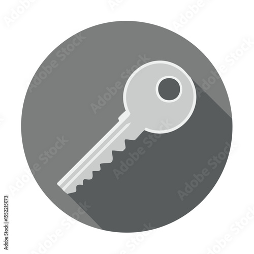 Modern Flat Design Key Icon with Long Shadow Simple Access Protection Security Illustration Gray Background Circle Shape Lock Unlock