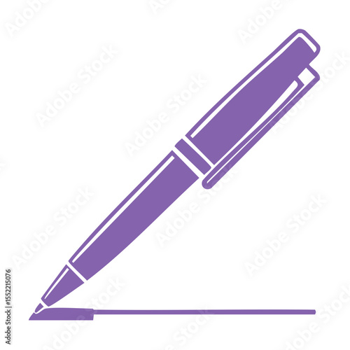 Purple Pen with Ink Line on Black Background - Illustration of Writing Implement