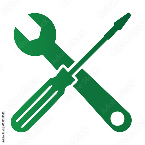 Crossed Wrench and Screwdriver in Green on Black Backdrop Illustrates Tools