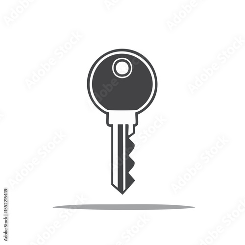 Simple gray key with shadow on the black background, security and access concept