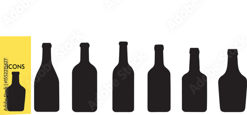 Alcohol Bottle Silhouettes - High Detailed Black & White Bar Vector Set