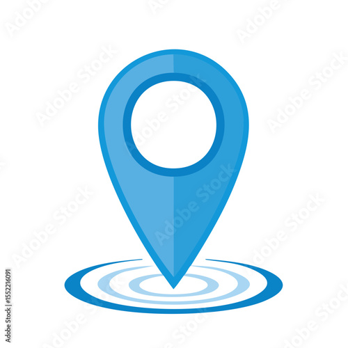 Blue location pointer icon pin marking travel destination with circles on black background illustration
