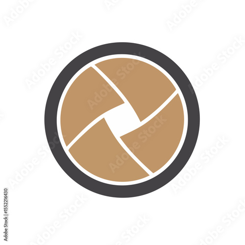 Camera Shutter Aperture Icon in Flat Design with Light Brown Baffles and White Border