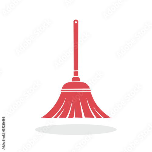 Red broom illustration on black background for cleaning household chores and maintaining hygiene and tidiness in homes and public spaces