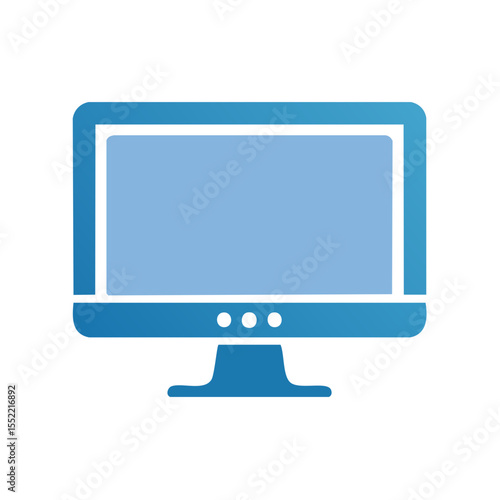 Blue desktop computer monitor flat icon with blank screen on black background, technology and display concept