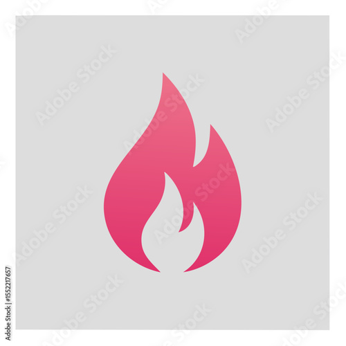 Gradient Pink Flame Icon Illustration on Light Gray, Fire Symbol, Energy Element, Heat Source