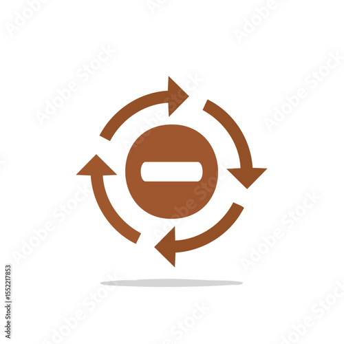 Brown arrows circle around subtraction sign, representing a process of eliminating factors in cyclical form.
