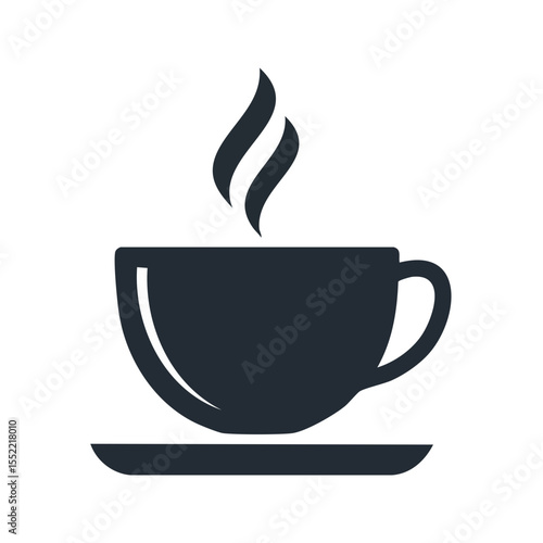 Aromatic Coffee Cup Icon Minimalist Design Hot Beverage on Saucer Steaming Drink Silhouette for Cafes Restaurants or Coffee Shops