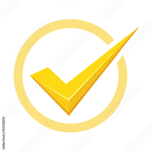 Golden check mark illustration inside circular shape symbol for confirmation and approval icon on black background for graphic designs