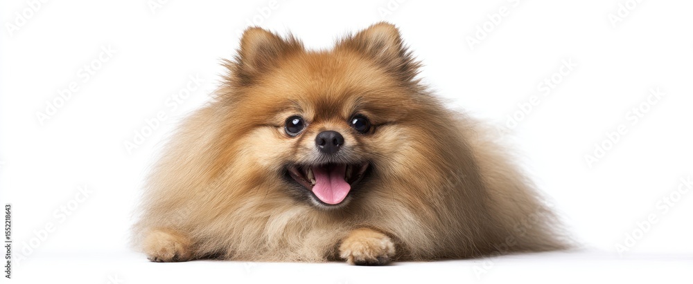 Obraz premium The cheerful Pomeranian dog with fluffy fur and a joyful expression.