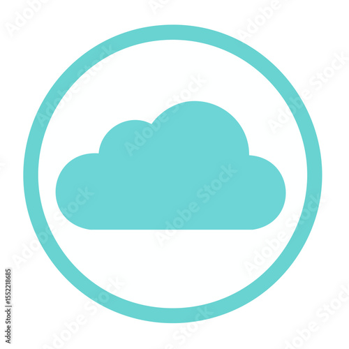 Teal Cloud Illustration within Circle Design for Weather Forecast or Data Storage Icon