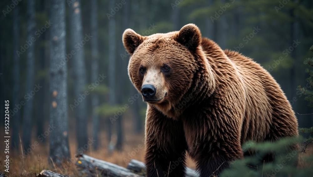 Brown Bear in Forest with Empty Copy Space for Text Brown Bear in Forest with Empty Copy Space for Text