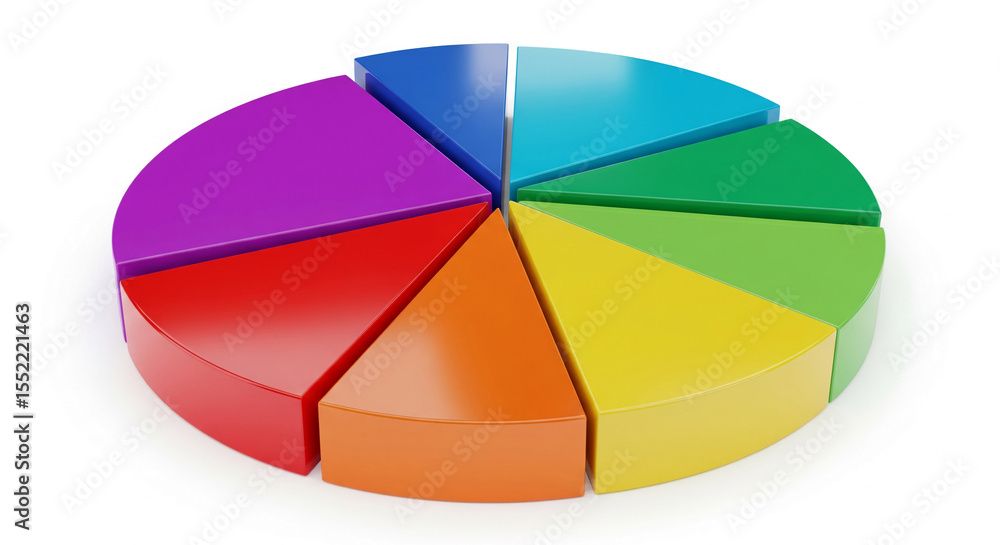 Fototapeta premium Colorful segmented circle graphic, representing data, statistics, or market share visualization suitable for presentations or reports