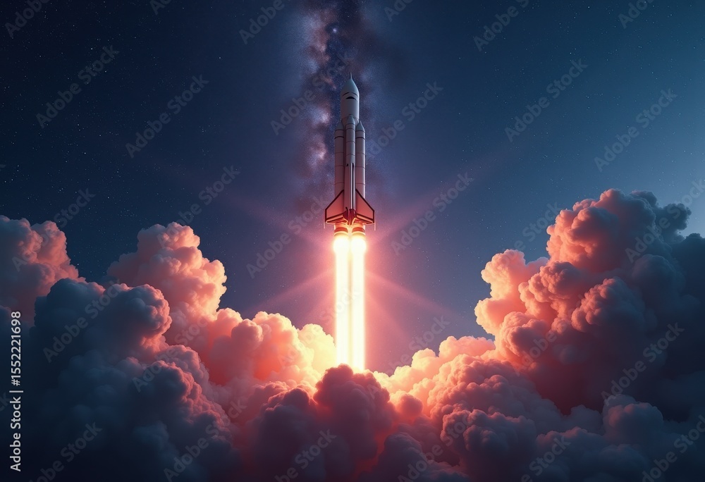 Fototapeta premium rocket launching stellar night sky cosmic explosion blast dreams exploration technology universe, star, space, cascade, glow, trajectory, atmosphere, vacuum