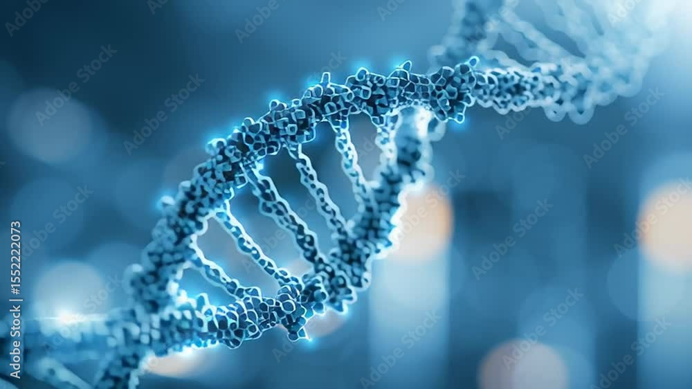 Dynamic closeup of rotating dna helix structure in innovative biotech environment. Genetic engineering footage Dynamic closeup of rotating dna helix structure in innovative biotech environment. Genetic engineering footage