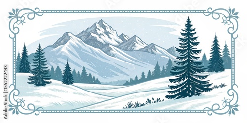 Snowy Mountain Landscape in...