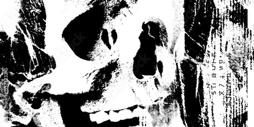 Seamless grunge skull icon with halftone shading effect for edgy design