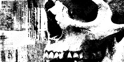 Edgy grunge skull with halftone shading for unique design overlay