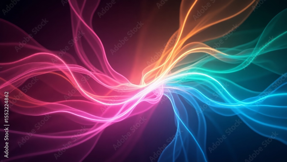 Naklejka premium Abstract Pink Blue Orange Teal Light Waves Swirling Background