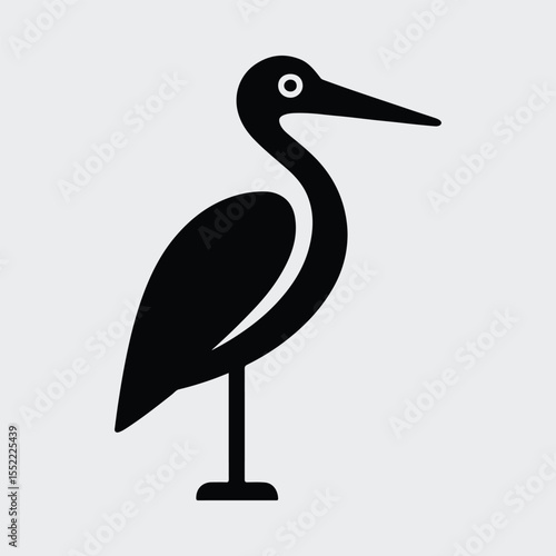 Silhouette heron wading bird simple glyph standing pose Vector illustration