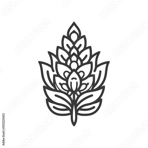 Stylized Hop Cone Outline: Minimalist Botanical Design on White Background