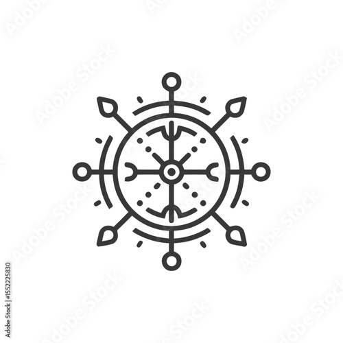 Vegvisir Compass Icon: Nordic Symbol of Guidance and Protection in Minimalist Line Art