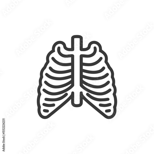 Rib Cage Outline Icon: Anatomical Structure, Medical Symbol, Linear Design
