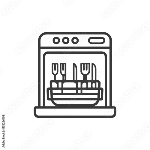 Minimalist Dishwasher Icon with Cutlery, Clean Kitchen Appliance