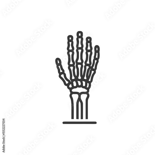 Anatomical Hand Skeleton Illustration: Medical Icon in Minimalist Line Art Style
