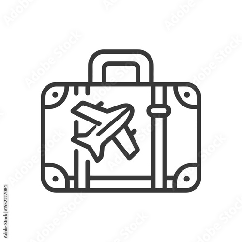 Suitcase with Airplane Icon, Travel and Vacation Concept, Line Art