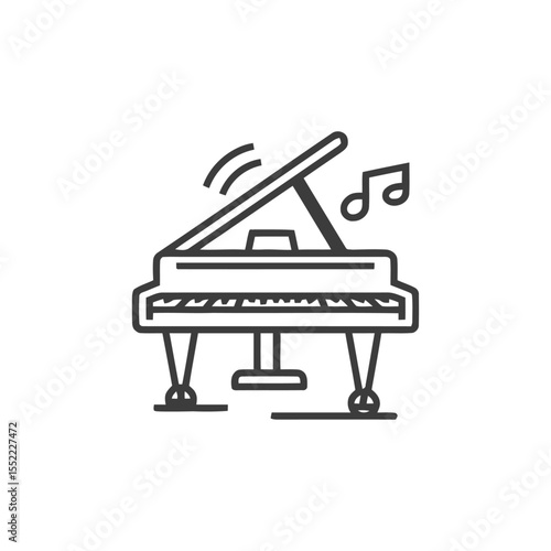 Elegant Grand Piano Outline Icon with Musical Notes and Sound Waves