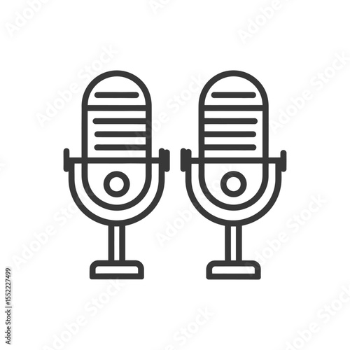 Dual Microphone Icon: Bold Outline, Podcast Recording, Audio Equipment, Studio Essential