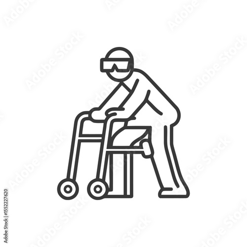Minimalist Line Art: Elderly Person Using Walker for Mobility Assistance