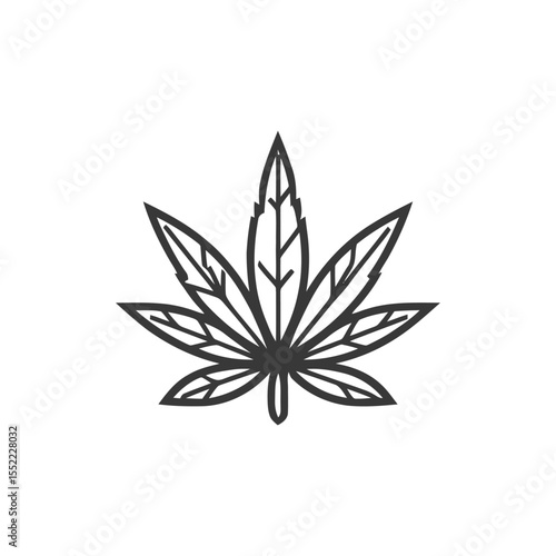 Minimalist Cannabis Leaf Illustration: Bold Outline on White Background
