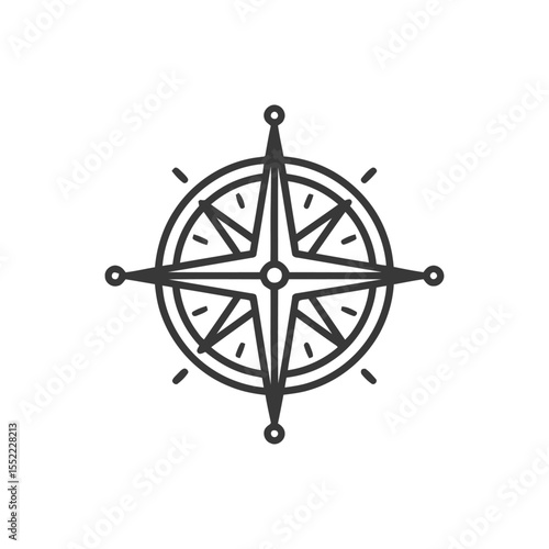Minimalist Compass Rose Icon: Navigation Symbol in Black and White