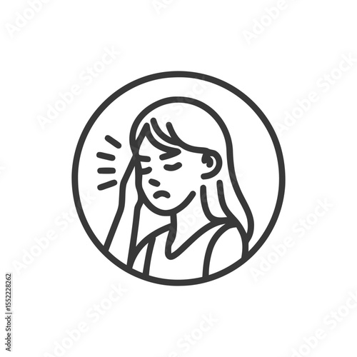 Headache Icon: Woman with Pain, Stress, and Health Issues in Circle