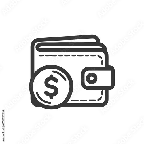 Minimalist Wallet Icon with Dollar Coin, Finance Symbol