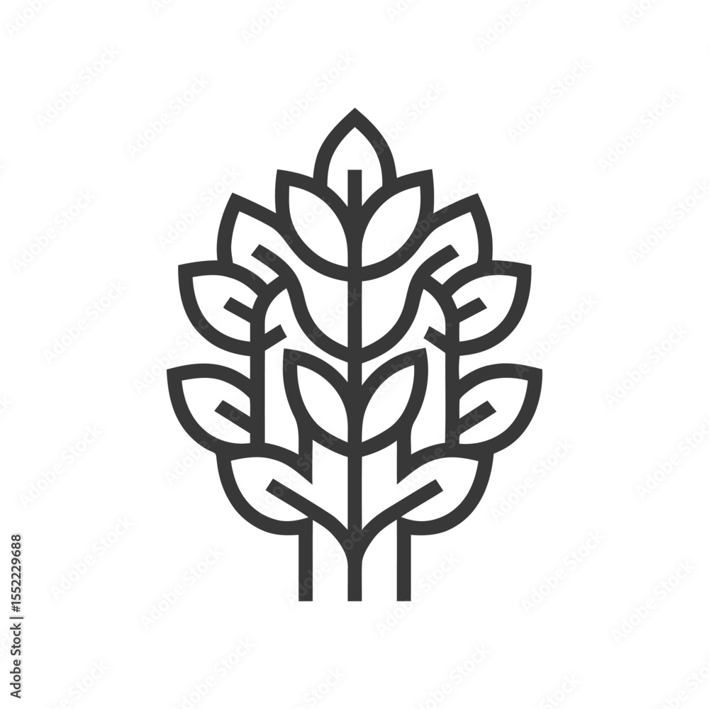 Obraz premium Minimalist Wheat Stalk Icon: Clean Line Art Design on White Background