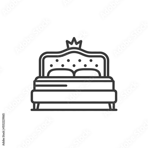 Royal Bed Icon: Luxurious Design with Crown Detail, Minimalist Style