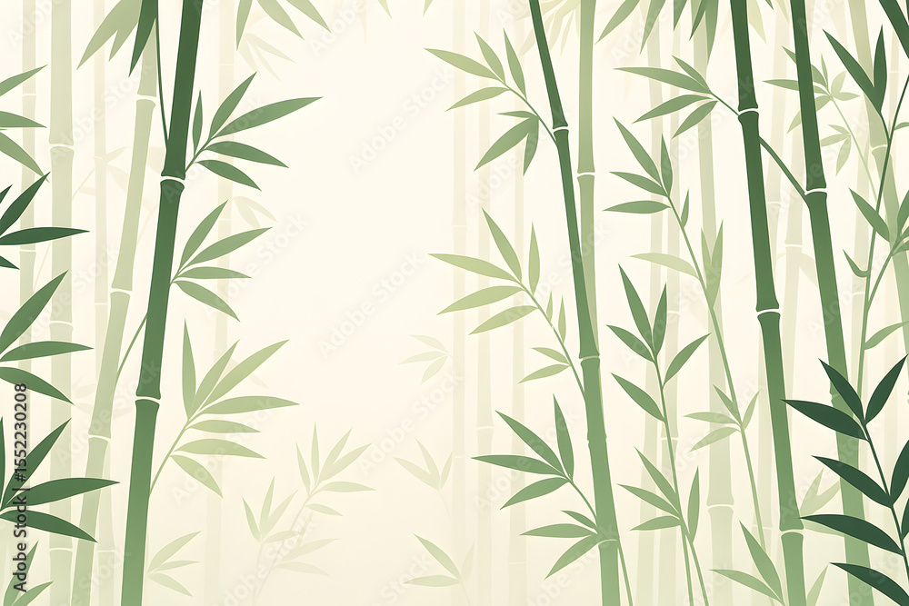 Fototapeta premium Minimalist Green Bamboo Forest Silhouette with Vertical Stalks and Leaves on Light Background for Natural, Eco-Friendly, or Zen-Themed Design