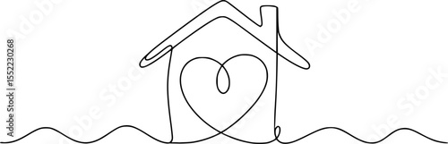 Love home concept abstract continuous line drawing