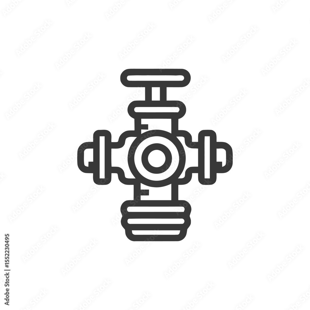 Stylized Black Outline Icon of a Water Valve on White Background Stylized Black Outline Icon of a Water Valve on White Background