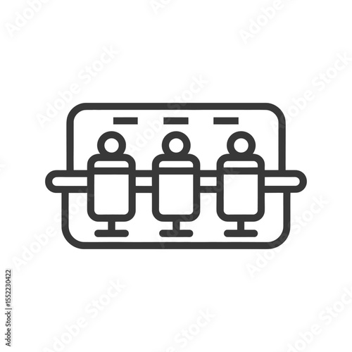 Minimalist Icon of Three People Sitting Side-by-Side on a Bench, Isolated on White