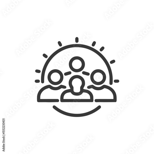Teamwork Icon: Collaborative Group with Leadership, Line Art Style