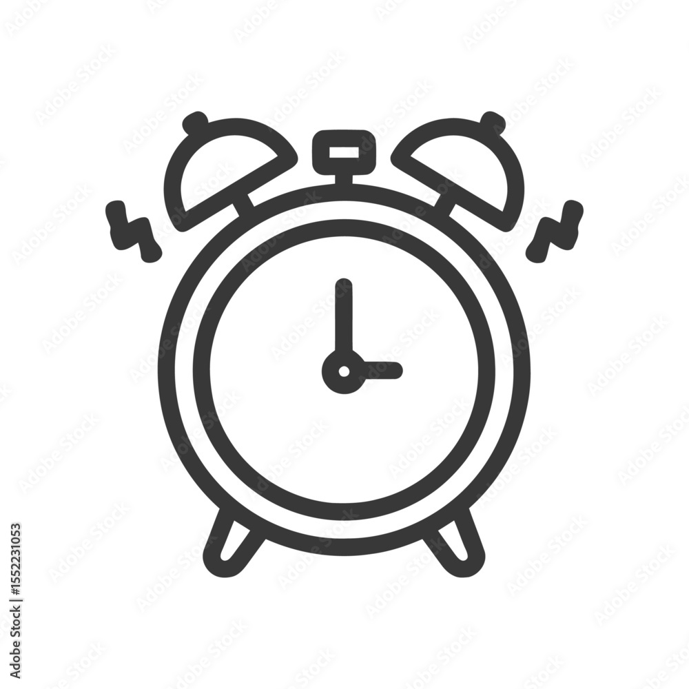 Simple Line Art Alarm Clock Icon with Sound Effect