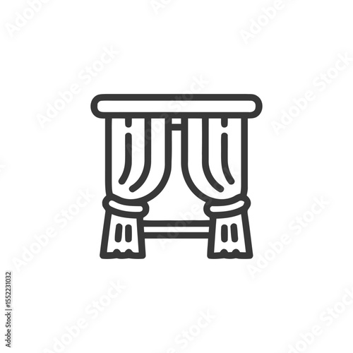 Elegant Window Curtains Icon: Minimalist Line Art Design