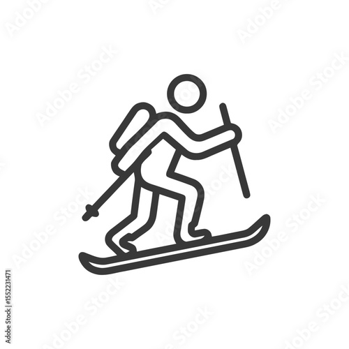 Minimalist Ski Touring Icon: Backcountry Adventure Symbol in Bold Line Style