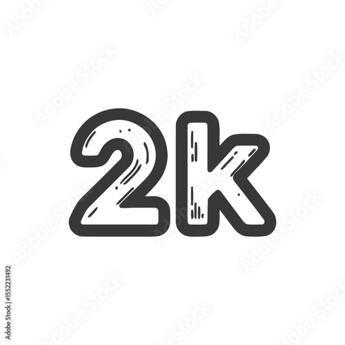 Hand-drawn "2k" Graphic: Bold, Textured Typography on White Background.
