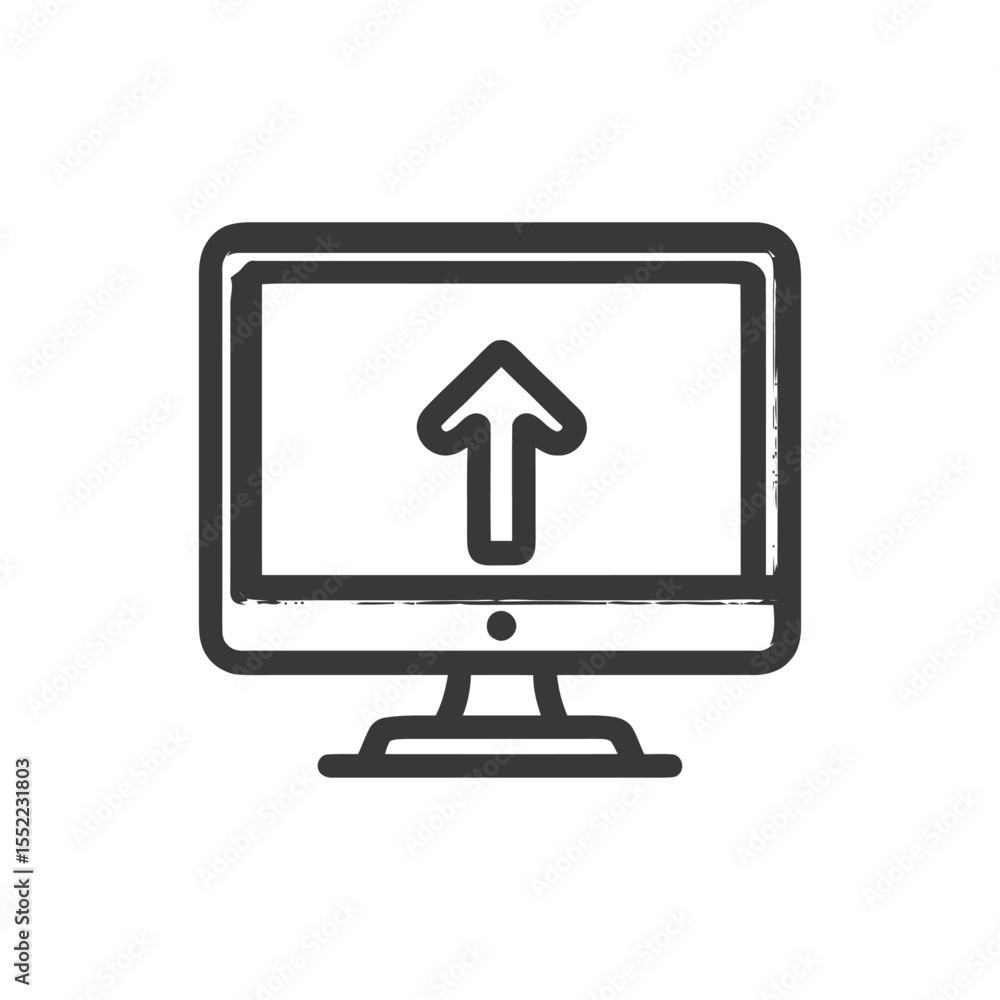 Upload Arrow on Computer Screen, Hand-Drawn Style Icon Upload Arrow on Computer Screen, Hand-Drawn Style Icon