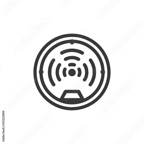 Modern Smoke Detector Icon with Radio Waves in Black and White
